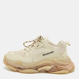 Balenciaga Cream Leather and Mesh Triple S Low Top Sneakers Size 43 1202434