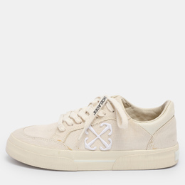 Off-White Beige Canvas and Leather Vulcanised Low Top Sneakers Size 38 1201422