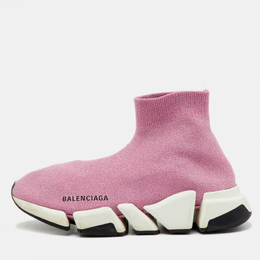 Balenciaga Metallic Pink Knit Fabric Speed Trainer Slip On Sneakers Size 37 1204127