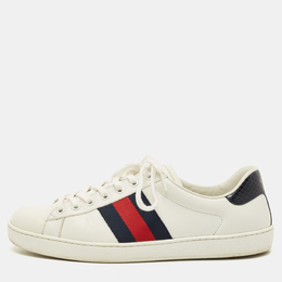 Gucci White Leather and Python Embossed Leather Web Ace Lace Up Sneakers Size 42.5 1205080
