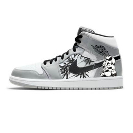 Jordan Баскетбольные кроссовки Air 1 Vintage, мужские, средней высоты, дымчато-серые, белые 554724-092(team10-熊猫叠叠乐) | smoke gray white