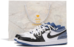 Jordan Баскетбольные кроссовки Air 1 Low-Top Vintage, мужские, черные, белые, синие 553558-414(team32-男款黑白蓝字母涂鸦sbo | black white blue