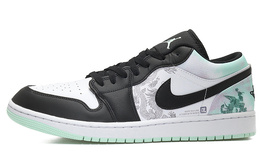 Jordan Баскетбольные кроссовки Air 1 Vintage, низкие, мужские, цвет: черный/белый/зеленый dm1199-100(team10-涅槃重生男黑白绿qd)
