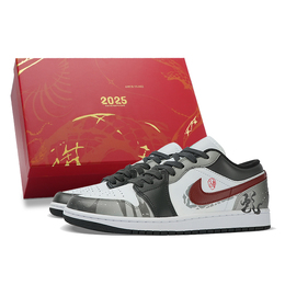 Jordan Баскетбольные кроссовки Air 1 Low-Top Vintage, мужские, черные, белые, красные 553558-131(team拾柒-男款低帮蛇年系列球鞋) | black white red