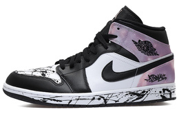 Jordan Баскетбольные кроссовки Air 1 Vintage, мужские, высокие, цвет: черный/белый/розовый dm1200-001(team10-泼墨解构男黑白粉qd)