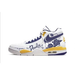 Nike Баскетбольные кроссовки Flight Legacy с противоскользящей подошвой, износостойкие, винтажные, среднего размера, белые, желтые, синие bq4212-102(team641-男款死亡玫瑰) | white yellow blue