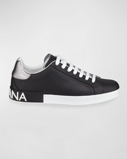 Мужские кожаные низкие кеды с логотипом Portofino Dolce & Gabbana prod258680375 | black/white