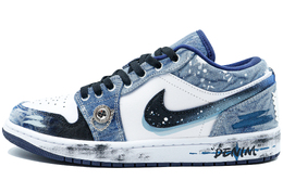 Jordan Баскетбольные кроссовки Air 1 Low Washed Denim Wild Vintage с нескользящей подошвой, мужские, цвет синий деним cz8455-100(team204-率性丹宁) | washed denim