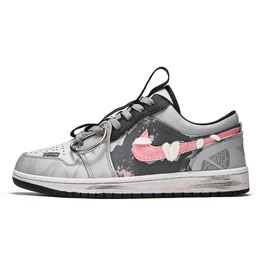 Jordan Баскетбольные кроссовки Air 1 Vintage, низкие, мужские, серо-розовые 553558-132(teamm-霍乱时期的爱情） | gray pink