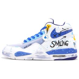 Nike Баскетбольные кроссовки Flight Legacy No Smiling с амортизацией, противоскользящие и износостойкие, винтажные, среднего размера, цвет белый, синий bq4212-102(team545-禁止微笑) | white blue