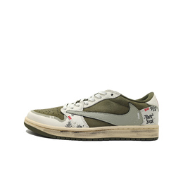 Jordan Баскетбольные кроссовки Travis Scott X Air 1 Vintage, унисекс, низкие, бежево-зеленые dm7866-200(team603-街头反转） | beige green