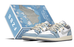 Баскетбольные кроссовки Air 1 FZBB Low Top Vintage GS Ice Gray Blue Jordan 553560-053(teama-aj女爱情海盐s-box)