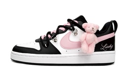 Nike Court Borough Low GS Противоскользящие Легкие Кроссовки для Скейтбординга Черные Розовые bq5448-115(team11-幸运小熊女款黑粉) | black pink