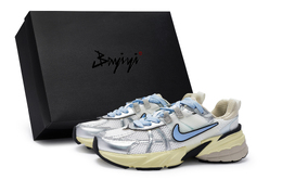 Nike V2K Run Амортизирующие Противоскользящие Низкие Беговые Кроссовки Женские Белый Серебристый Синий fd0736-100(team80-女薄荷奶咖蓝sbox) | white silver blue