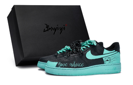 Nike Кроссовки Air Force 1 с противоскользящим износостойким низким верхом для скейтборда унисекс, черные, Tiffany cw2288-001(team80-男女爱的谏言黑sbox) | black green