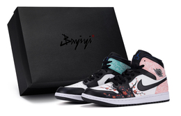 Jordan Баскетбольные кроссовки Air 1 Mid, износостойкие, винтажные, GS, черно-белые 554725-077(teamr-女款梅花云锦s-box)