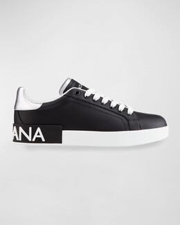 Кожаные низкие кеды с логотипом Dolce & Gabbana prod232033132 | black/silver