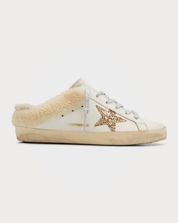 Кожаные кроссовки Sabot с блестками и звездами Golden Goose prod256250127 | white