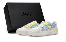 Nike Кроссовки для скейтбординга Air Force 1 женские, низкие, синие/желтые dj9946-101(team80-女陪你看流星s-box) | white blue yellow