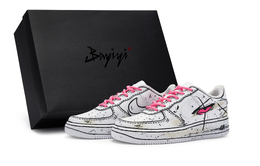 Nike Кроссовки для скейтбординга Air Force 1 женские, низкие, черно-розовые dh2920-111(team80-女款炼狱鬼斩s-box) | white black pink
