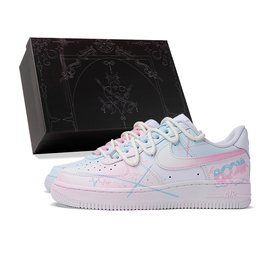 Nike Air Force 1 Антискользящие Износостойкие Низкие Кроссовки для Скейтбординга Женские Розовые Голубые dd8959-100(team拾柒-女款低帮夏日气泡板鞋) | pink blue
