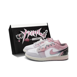 Jordan Баскетбольные кроссовки Air 1 Low с антискользящим верхом, винтажные, черные, белые, розовые 553560-053(team186-桃枝怯s-box) | black pink