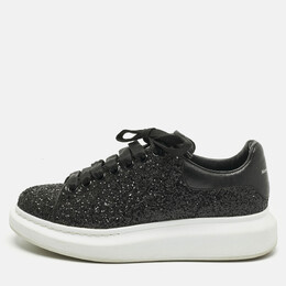 Alexander McQueen Black Glitter and Leather Oversized Sneakers Size 39 1208129