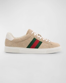 Мужские замшевые низкие кеды Ace с монограммой Gucci, цвет Oatmeal prod273640104 | oatmeal