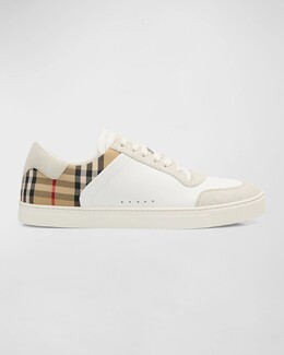 Мужские кожано-замшевые кроссовки в клетку Burberry, цвет Neutral White prod264580315 | neutral white