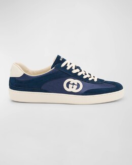 Мужские низкие кеды G74 из парусины и замши с Т-образным носком Gucci, цвет Blue prod273640127 | blue