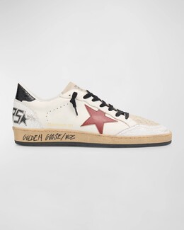Мужские кожаные низкие кеды Ballstar на кракле-пятке Golden Goose, цвет White/Red prod273480017 | white/red