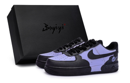 Nike Ударопрочные быстросохнущие низкие кроссовки для скейтбординга Air Force 1 унисекс, цвет черный, фиолетовый cw2288-001(team80-男女蓝莓果酱s-box) | black purple