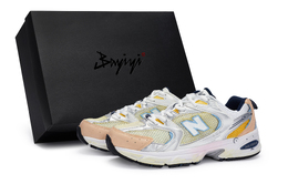 New Balance Кроссовки NB 530 с амортизаторами, противоскользящие, дышащие, низкие, унисекс, белые, желтые, оранжевые mr530sg(team80-男女款芒果夹心s-box) | white yellow orange