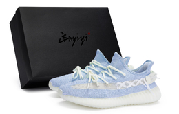 Adidas Кроссовки Yeezy Boost 350 V2 с противоскользящим покрытием, износостойкие, повседневные, унисекс, белые, синие hq6316(team80-男女同款月光雾蓝s-box) | blue white