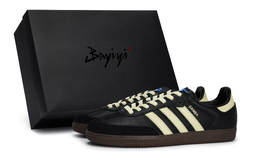 Adidas Низкие противоскользящие износостойкие кроссовки для скейтбординга SAMBA OG, унисекс, черно-бежевые b75807(team80-男女款泡沫之夏米s-box) | black beige