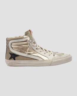 Кожаные кроссовки Slide средней высоты с эффектом металлик Golden Goose, цвет Platinum Gold Ice Black White prod268250295 | platinum gold ice black white