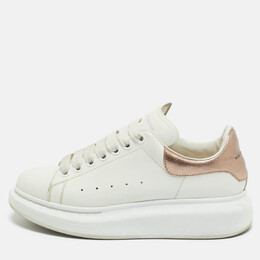Alexander McQueen White/Metallic Leather Oversized Sneakers Size 38.5 1208219