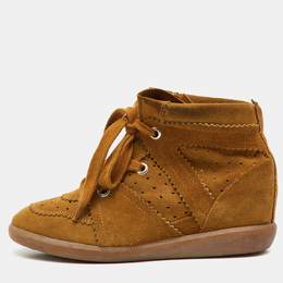 Isabel Marant Brown Perforated Suede Etoile Wedge Sneakers Size 38 1207947