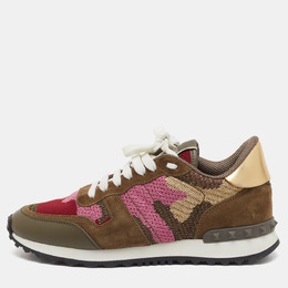 Valentino Multicolor Suede, Leather and Knit Fabric Rockrunner Sneakers Size 37 1207646