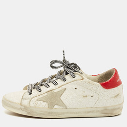 Golden Goose White Leather and Patent Leather Super Star Lace Up Sneakers Size 37 1208723