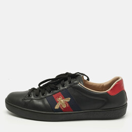 Gucci Black Leather Ace Lace Up Sneakers Size 41.5 1209043