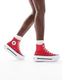 Кроссовки Converse Chuck Taylor All Star Lift Hi Double Stack красного цвета 143755368 | red