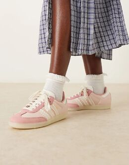 Кроссовки Adidas Samba OG светло-розового цвета с белыми оборками 141933880 | light pink