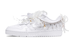 Nike Кроссовки для скейтборда Court Borough GS Star Moon Promise, с солнечной батареей, низкие, женские, белые, серебристые bq5448-100(team422-星月誓约) | white silver