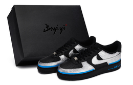 Nike Кроссовки для скейтбординга Air Force 1 унисекс, низкие, черные/серебристые/синие cw2288-001(team80-男女白昼猎空s-box) | black silver blue