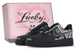 Nike Женские черные кроссовки Air Force 1 с антискользящим покрытием и износостойким низким верхом для скейтборда dd8959-001（team144-潮趣涂鸦） | black (pink box)