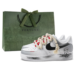 Nike Кроссовки Air Force 1 для скейтбординга, износостойкие, серо-белые, унисекс cw2288-111(team651-男女款骷髅头) | gray white