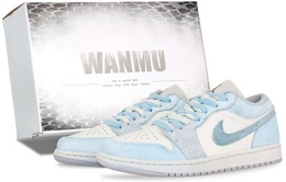 Jordan Кроссовки для скейтбординга Air 1 Mint Bubble Slip с низким верхом, унисекс, сине-белые hf1567-200（team144-薄荷气泡） | light blue (silver box)