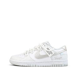 Nike Кроссовки для скейтбординга Dunk Low Retro с амортизацией, износостойкие, унисекс, белые, серебристые hf0730-160（team120-银钩2） | white silver