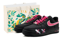 Nike Кроссовки Air Force 1 с низким верхом, устойчивые к истиранию и скольжению, унисекс, черно-розовые cw2288-001(team369-树莓甜心sbox) | black pink